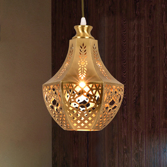 Brass Laser Cut Ceiling Light With Suspended Decorative Metal Fixture For 1 Bulb