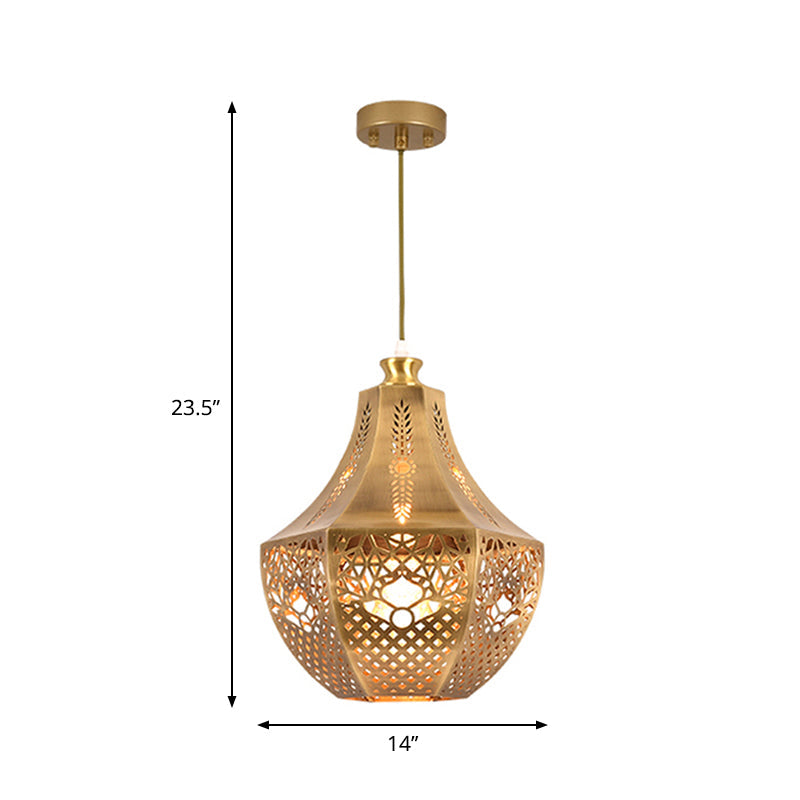 Brass Laser Cut Ceiling Light With Suspended Decorative Metal Fixture For 1 Bulb