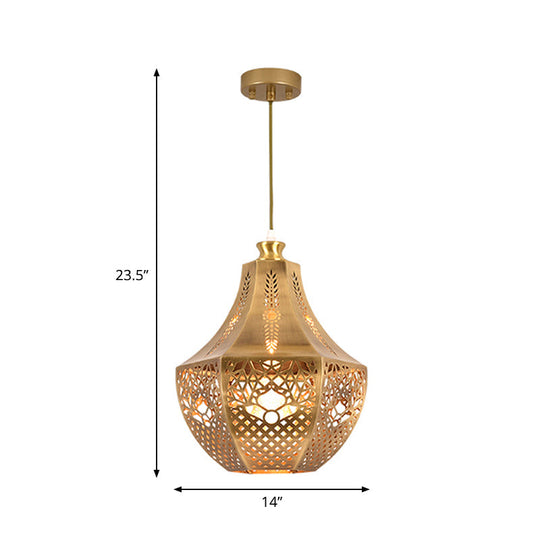 Brass Laser Cut Ceiling Light With Suspended Decorative Metal Fixture For 1 Bulb