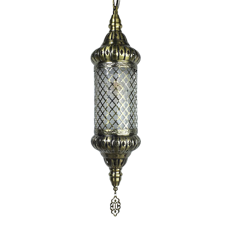Bronze Metal Cylinder Pendant 1-Bulb Suspension Lamp With Decorative Ceiling Lighting