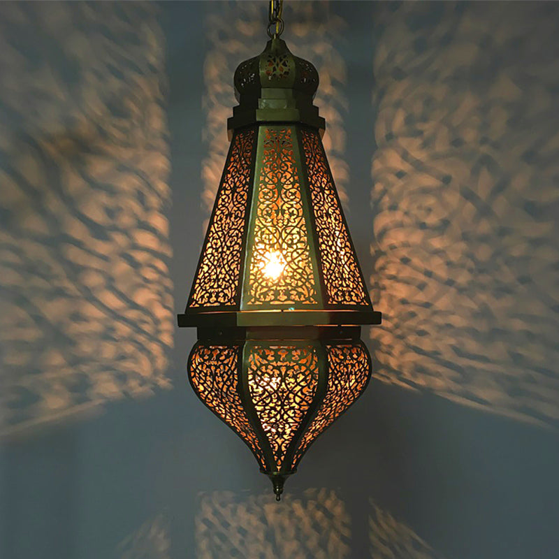 Brass Laser Cut Pendant Light - Tradition Metal Ceiling Hanging (1 Bulb)