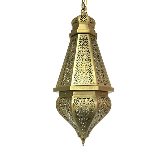 Brass Laser Cut Pendant Light - Tradition Metal Ceiling Hanging (1 Bulb)