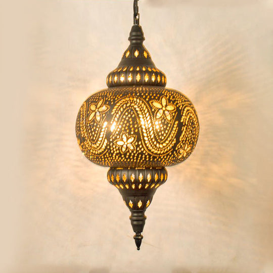 Carved Pendant Lighting: 1 Head Brass 8/11/13 Wide Metal Hanging Light Fixture