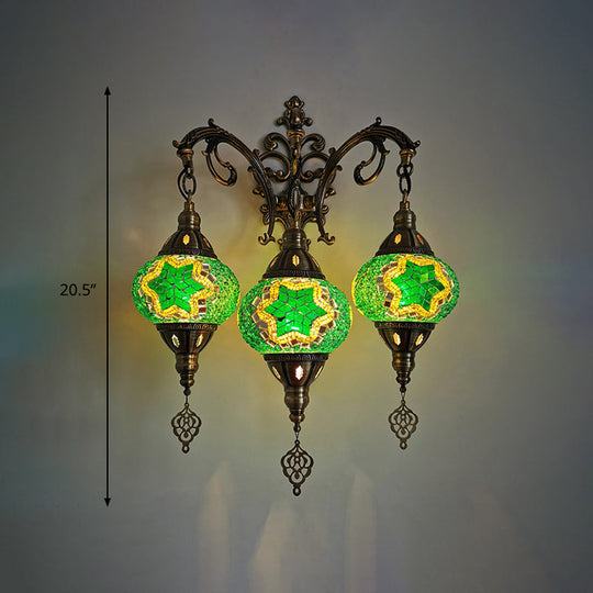 Traditional 3-Head Oval Hand Cut Glass Wall Light In White/Red/Yellow For Living Room Sconce