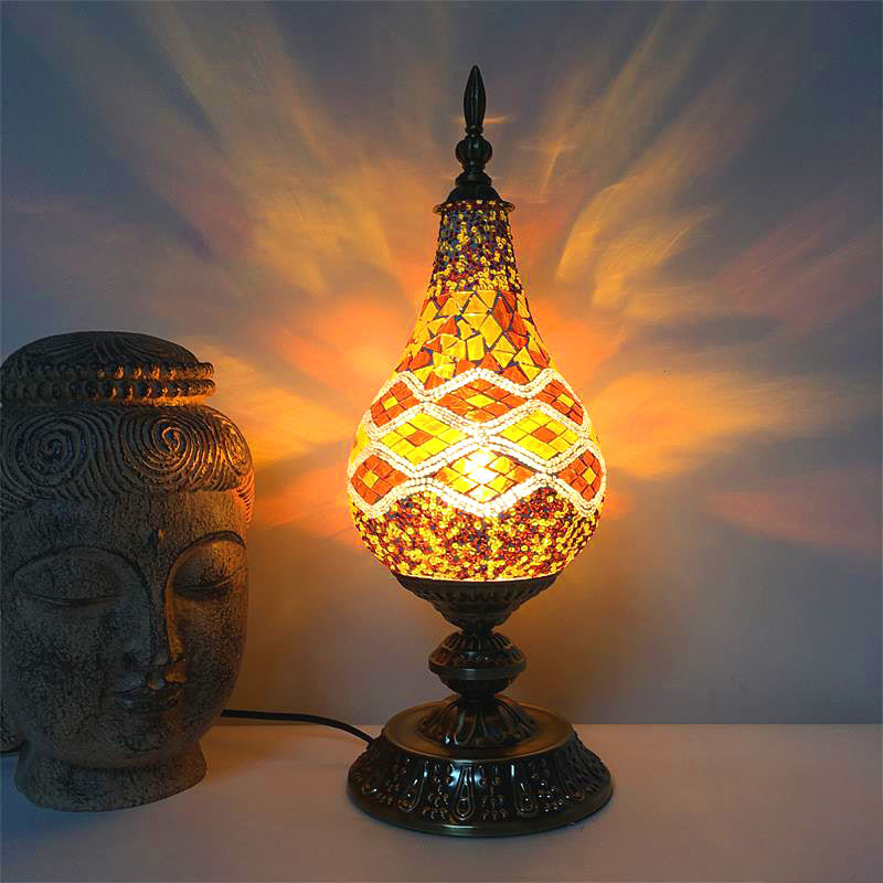 Vintage Led Glass Teardrop Table Lamp - Hand-Crafted White/Red/Yellow Bedroom Nightstand Decor