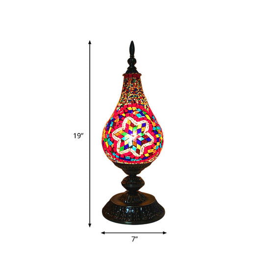 Vintage Led Glass Teardrop Table Lamp - Hand-Crafted White/Red/Yellow Bedroom Nightstand Decor