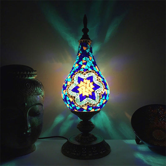 Vintage Led Glass Teardrop Table Lamp - Hand-Crafted White/Red/Yellow Bedroom Nightstand Decor