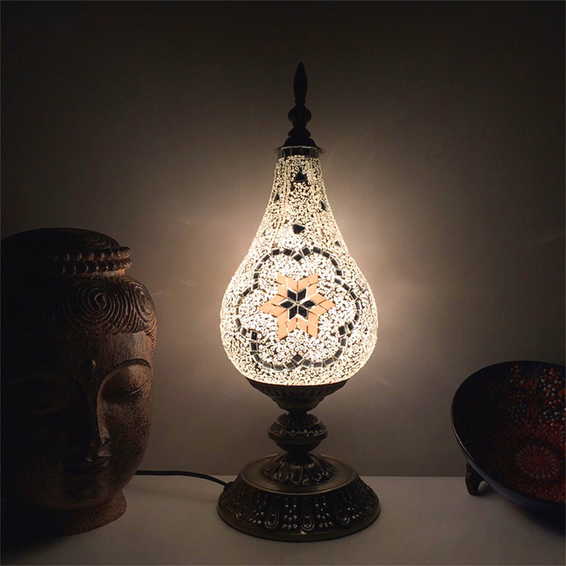 Vintage Led Glass Teardrop Table Lamp - Hand-Crafted White/Red/Yellow Bedroom Nightstand Decor