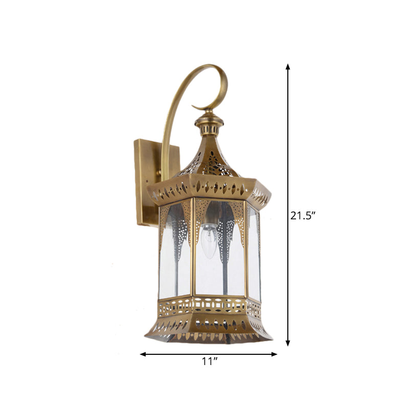 Arabian Brass Metal Sconce Light Fixture - 1-Light Lantern Wall Lighting For Bedroom