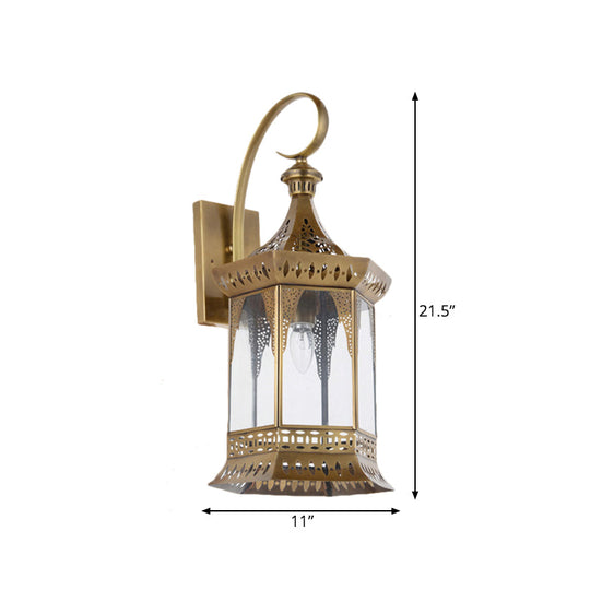 Arabian Brass Metal Sconce Light Fixture - 1-Light Lantern Wall Lighting For Bedroom