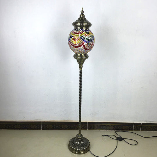 Hand-Crafted Vintage Glass Floor Lamp In Red/Blue/Green Sphere Stand