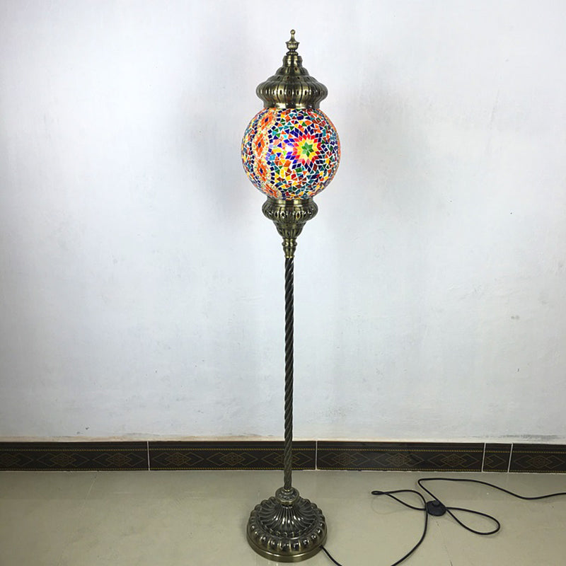 Hand-Crafted Vintage Glass Floor Lamp In Red/Blue/Green Sphere Stand Pink-Blue