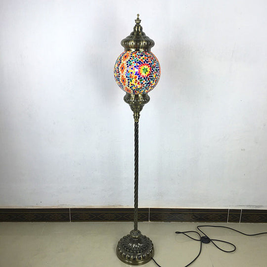 Hand-Crafted Vintage Glass Floor Lamp In Red/Blue/Green Sphere Stand Pink-Blue