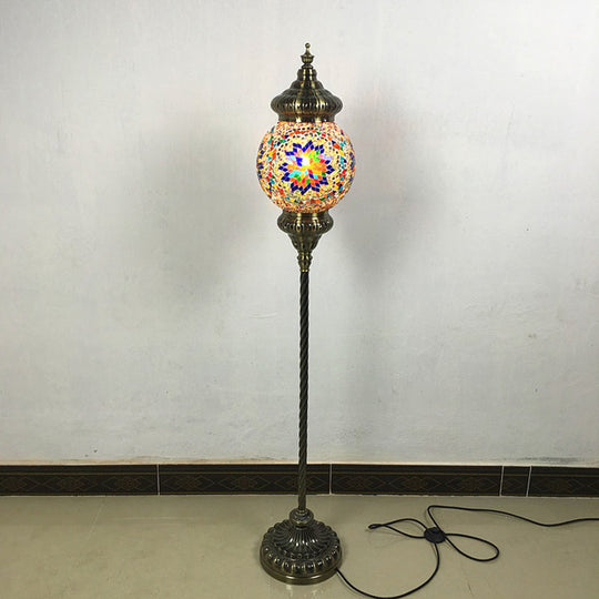 Hand-Crafted Vintage Glass Floor Lamp In Red/Blue/Green Sphere Stand Dark Blue