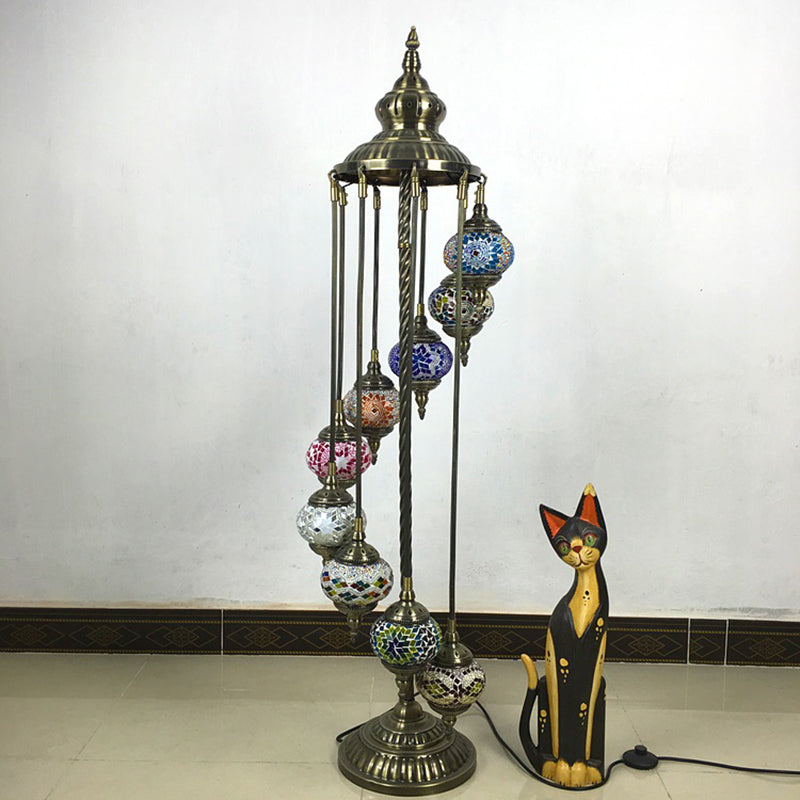 Stained Glass Floor Lamp - White/Red/Pink Spiral Design With 9 Bulbs For Living Room