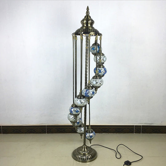 Traditional Hand-Crafted Glass Helical Stand Up Lamp - White/Yellow Reading Floor With 11 Lights