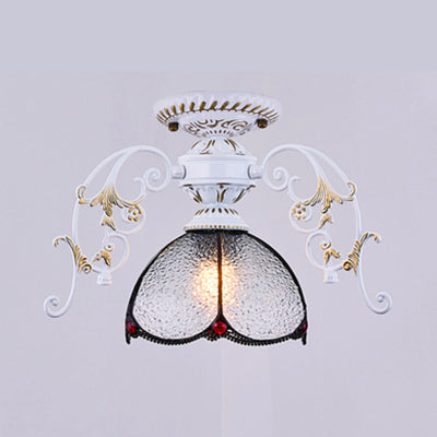 Stunning Traditional Stained Glass Ceiling Light With Blue Diamond/Frosted Shade - Black/White Semi