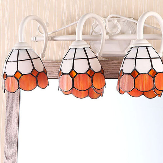 Stained Glass Tiffany Bathroom Vanity Light In Blue/Orange With 3-Light Grid Dome Wall Sconce Orange