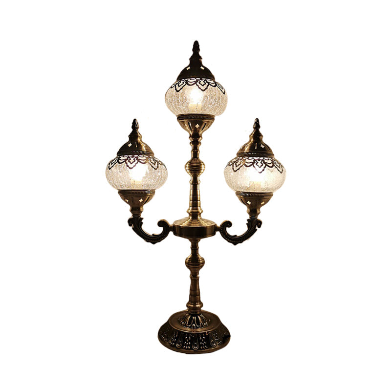 Vintage Crackle Glass Bedside Lamp With Oval Shade And 1/2/3 Lights Bronze Night Table Decor