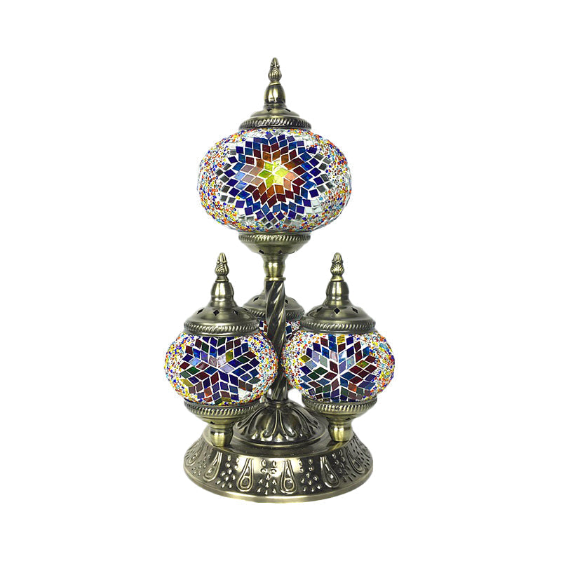 Vintage Stained Glass Table Lamp - Elliptical Study Room Reading Light (4 Heads) In