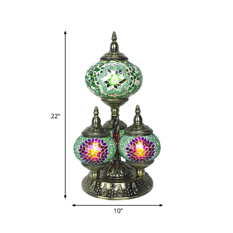 Vintage Stained Glass Table Lamp - Elliptical Study Room Reading Light (4 Heads) In