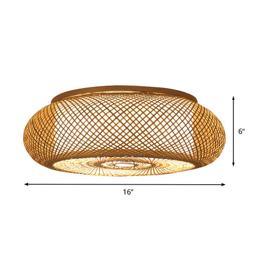 Flush Mount Ceiling Lighting With Asian - Inspired Flaxen Donut Bamboo Shade