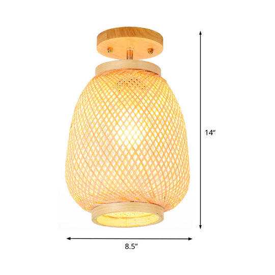 Bamboo Lantern Semi - Flush Mount Asian Ceiling Fixture For Restaurant