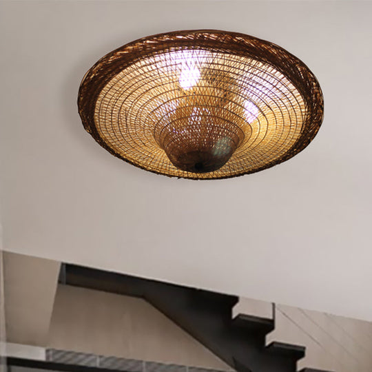 Bamboo Flush Light With 4 Bulbs - Chinese Ceiling - Mounted Fixture In Beige For Dining Room