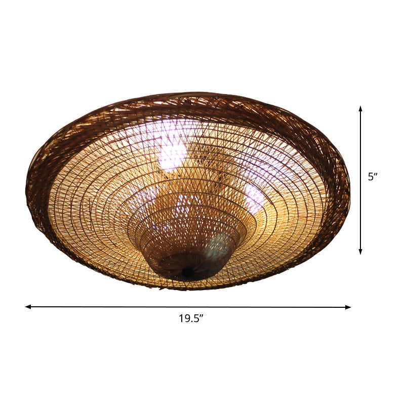 Bamboo Flush Light With 4 Bulbs - Chinese Ceiling - Mounted Fixture In Beige For Dining Room