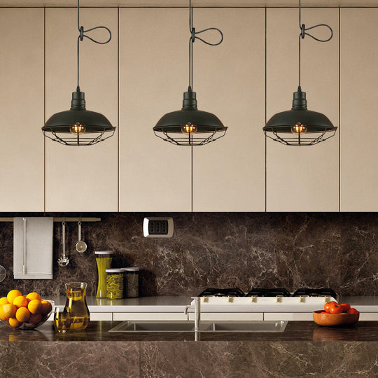 Industrial Barn Metal Pendant Light With Wire Cage - 3/5 Lights In Black Finish For Kitchen 3 /