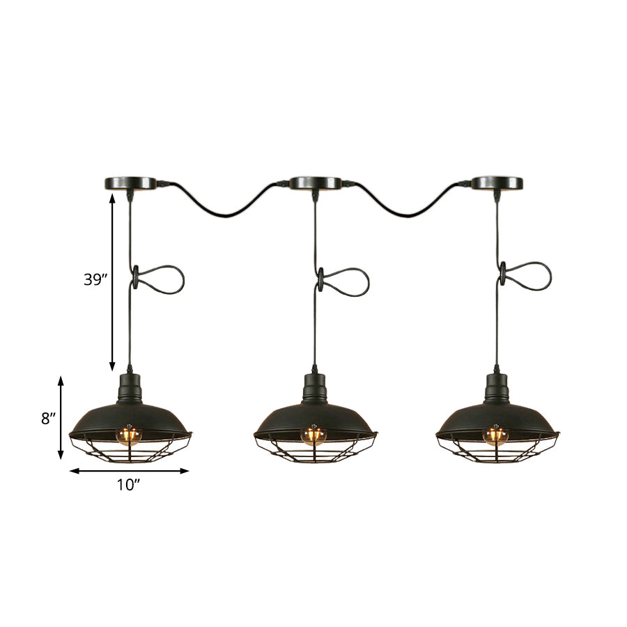 Industrial Style Barn Metallic Hanging Light With 3/5 Lights Black Finish And Wire Cage - Perfect