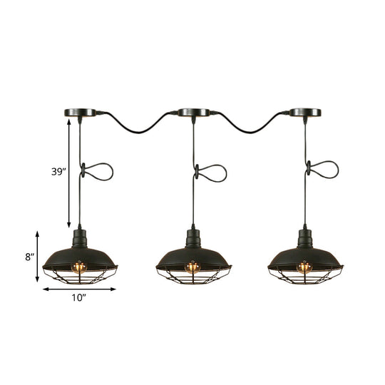 Industrial Style Barn Metallic Hanging Light With 3/5 Lights Black Finish And Wire Cage - Perfect