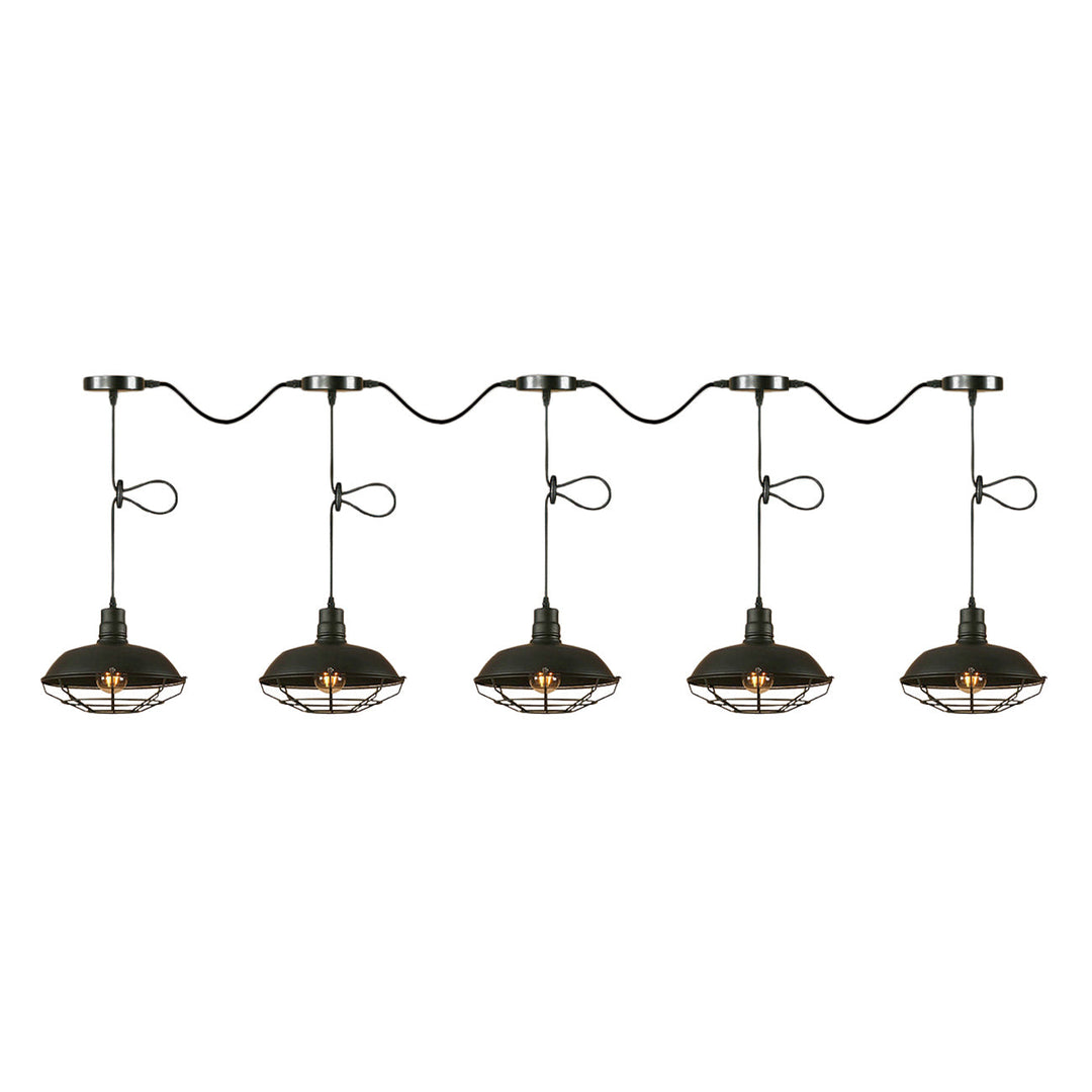 Industrial Style Barn Metallic Hanging Light With 3/5 Lights Black Finish And Wire Cage - Perfect