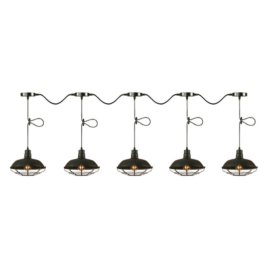 Industrial Style Barn Metallic Hanging Light With 3/5 Lights Black Finish And Wire Cage - Perfect