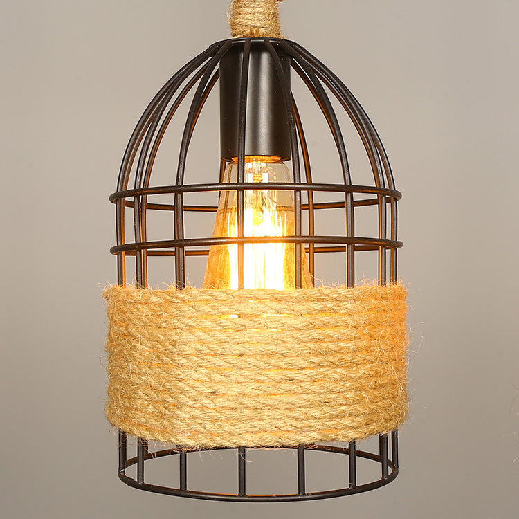 Industrial Birdcage Pendant Lighting With Natural Rope - 3/5 Bulbs Black Ideal For Restaurants And