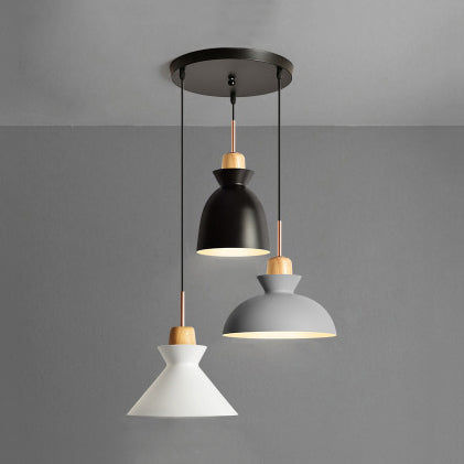 Modern Black Finish Suspended Light With 3 Metal Shade Pendant Lights / Round