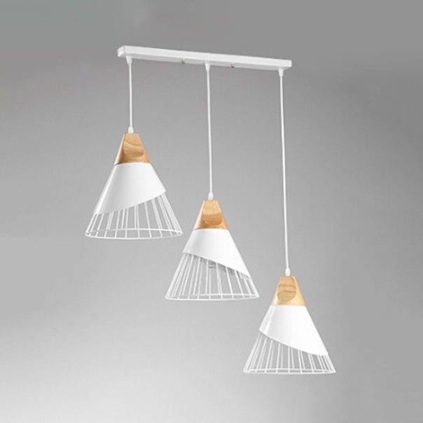 Modern Conical Cage Pendant Light - 3-Light Indoor Hanging Ceiling Lamp (Black/White) White