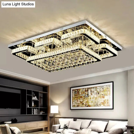 39.5/47 Rectangle Crystal Flush Mount Led Ceiling Light - Modern Living Room Lighting In Stainless