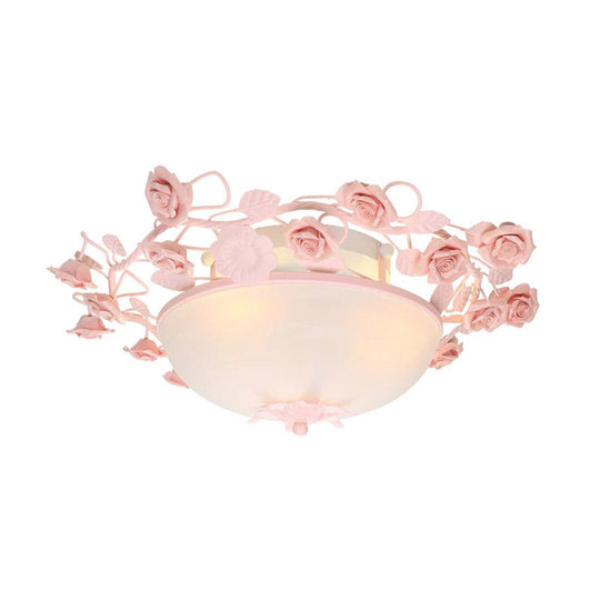 Bowl Ceiling Light With Opal Glass And Led In White/Pink For Living Room