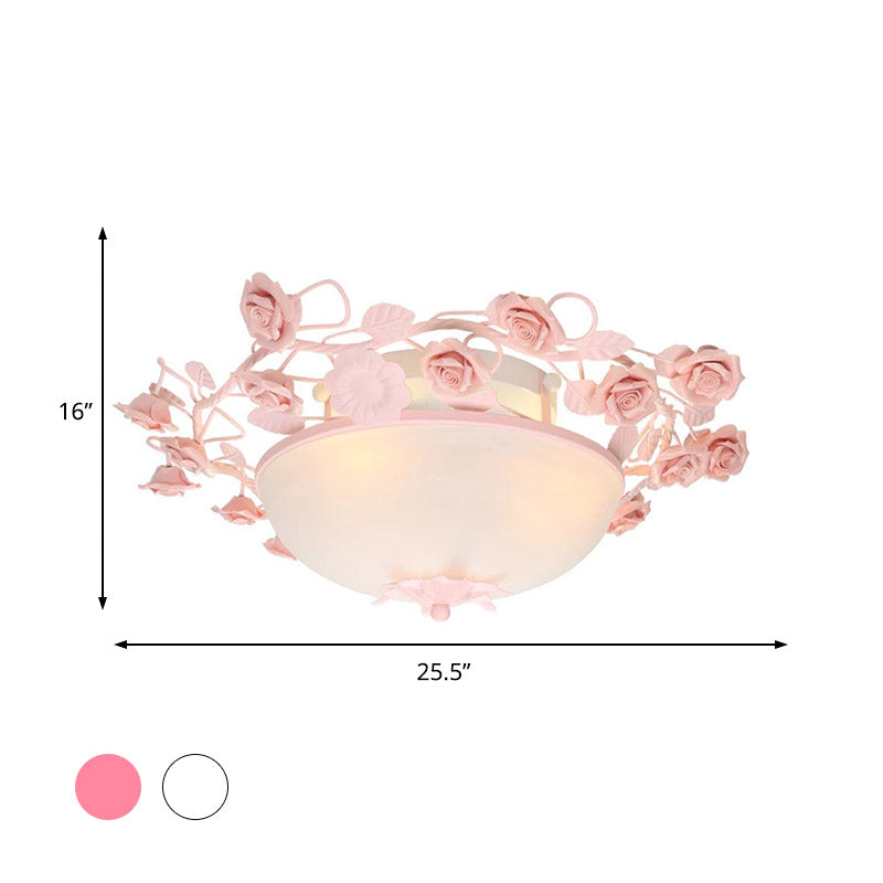 Bowl Ceiling Light With Opal Glass And Led In White/Pink For Living Room