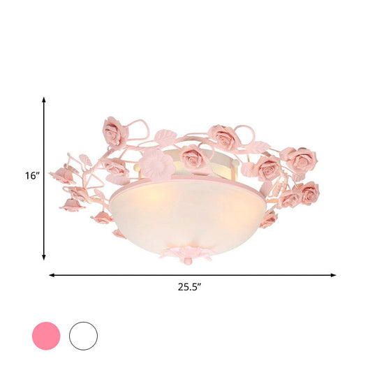 Bowl Ceiling Light With Opal Glass And Led In White/Pink For Living Room