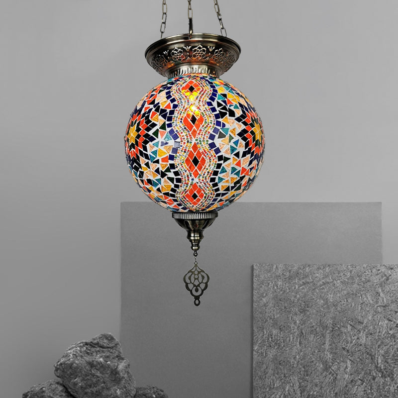 Globe Pendant Light Kit - Traditional Hand Rolled Art Glass White/Red/Yellow Suspension
