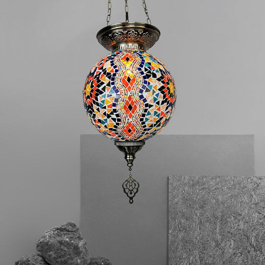 Globe Pendant Light Kit - Traditional Hand Rolled Art Glass White/Red/Yellow Suspension