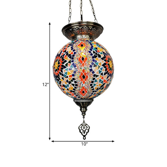Globe Pendant Light Kit - Traditional Hand Rolled Art Glass White/Red/Yellow Suspension