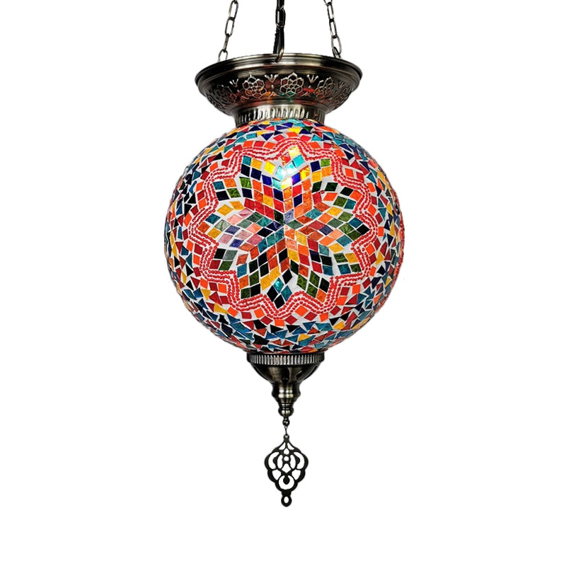 Globe Pendant Light Kit - Traditional Hand Rolled Art Glass White/Red/Yellow Suspension Orange