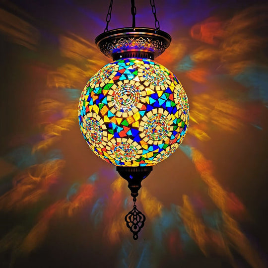 Globe Pendant Light Kit - Traditional Hand Rolled Art Glass White/Red/Yellow Suspension