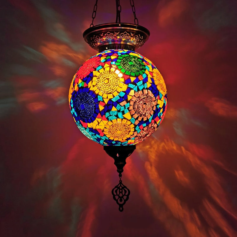 Globe Pendant Light Kit - Traditional Hand Rolled Art Glass White/Red/Yellow Suspension