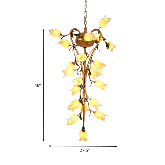 Brass Metal Led Pendant Ceiling Light - American Flower Chandelier Fixture With 21 Heads For Kitchen