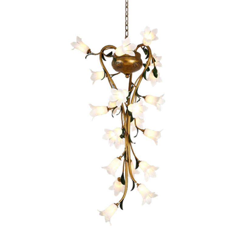 Brass Metal Led Pendant Ceiling Light - American Flower Chandelier Fixture With 21 Heads For Kitchen
