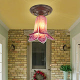 Countryside 1-Light Metal Ceiling Lamp For Living Room Led Flush Mount Lighting - Lily/Tulip Design